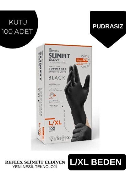 MOONFER Slimfit Tek Kullanımlık Pudrasız Siyah L/XL Beden Eldiven 100’lü Muay...