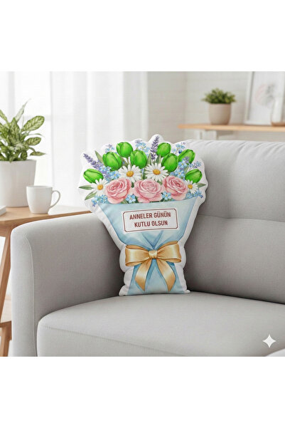 Piloji Anneler Günü Hediyesi Özel Tasarım Solmayan Buket Kırlent Yastık 50 cm...