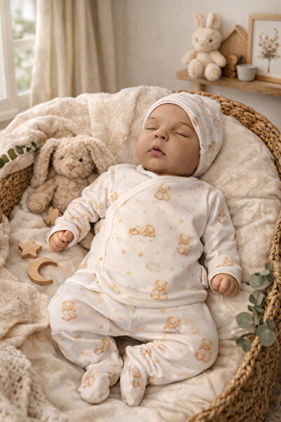 Lunar Stars : 100% Cotton Rabbit Pattern 5-Piece Newborn Baby Set Hospital Di...