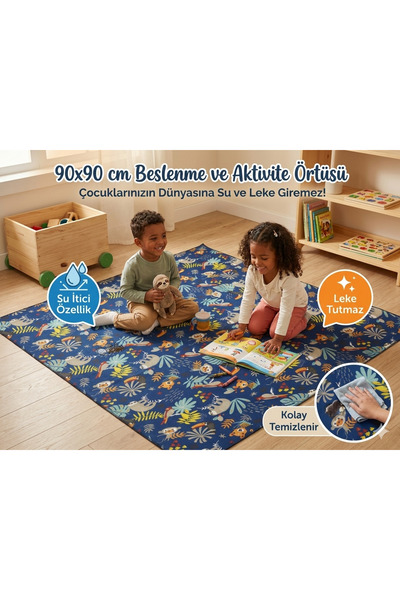 ADEN BEBEK AKSESUARLARI Children and Baby Liquid-Proof Food Cover, Table Cloth, Feeding Cover Duck Fabric 90X90 cm
