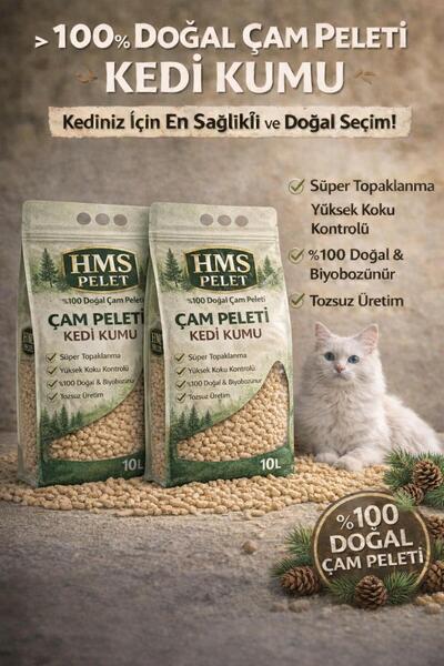 HMS PELET %100 Doğal çam peleti kedi kumu katkısız 2 li ekonomik paket 10 LT ...