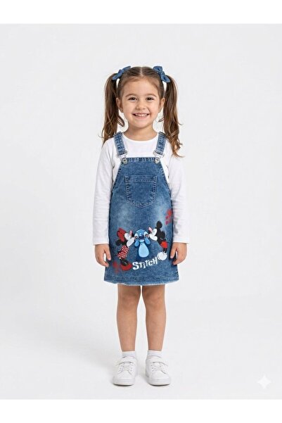 Kuzucuk Kids Bebek Çocuk Butik Kız Çocuk Kot Jile salopet Minnie Mouse Stich ...