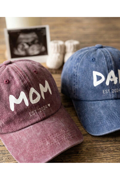 emybox Mom Dad Çift Şapka - Yıkamalı Eskitme Kumaş Ayarlanabilir Ölçü Tokalı ...