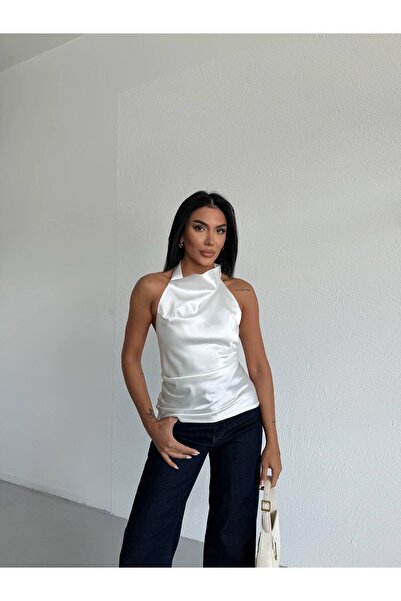 By BAYANA Halter Neck Satin Blouse