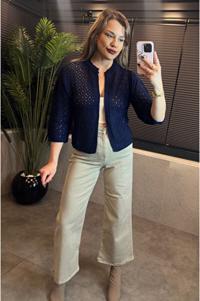 MİR STORE Lacivert Mevsimlik Önü Açık Kısa Örgü Hırka