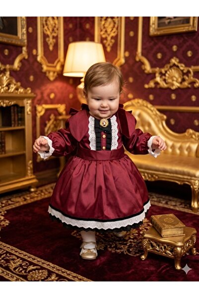 Tozpembebaby فستان بفيونكة باللون العنابي