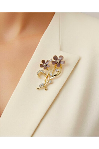 MODAMİRA AKSESUAR Çiçek Broş - Boy:6 cm - Renk Kahverengi