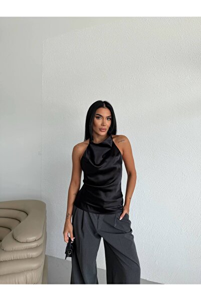 By BAYANA Halter Neck Satin Blouse