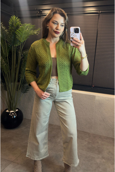 MİR STORE Yeşil Mevsimlik Önü Açık Kısa Örgü Hırka