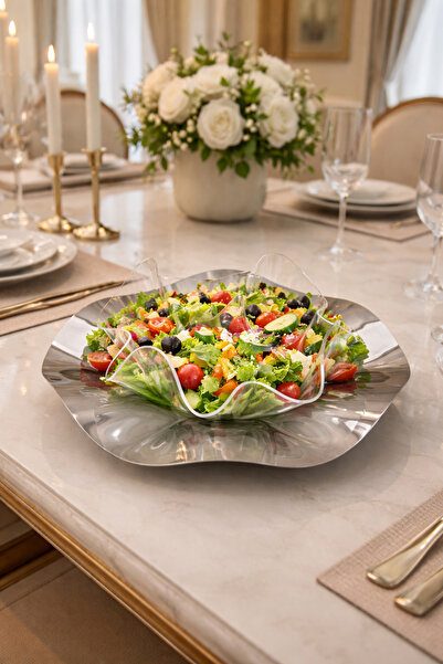 ALMASA Stainless steel salad tray with acrylic insert, available in large, me...