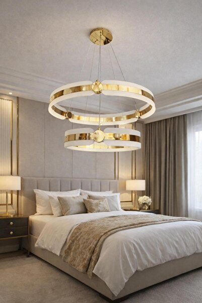 HOMSİ LEDLİ 2Lİ YÜZÜKLÜ GOLD AVİZE