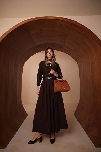 Mogi Butik cu pliuri Fusta lungă, set de curea piese cu nasturi, costum pentr...