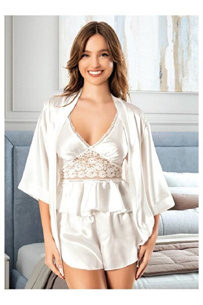 Viselya dantelă Set de halate din satin alb cu detalii