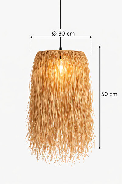 Kifnexwood HASIR AVİZE 30x50 CM BOHEM DOĞAL EL YAPIMI CAFE & SALON LED UYUMLU...