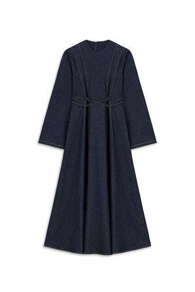 praye Cross Tie-Detail Denim Dress Navy Blue