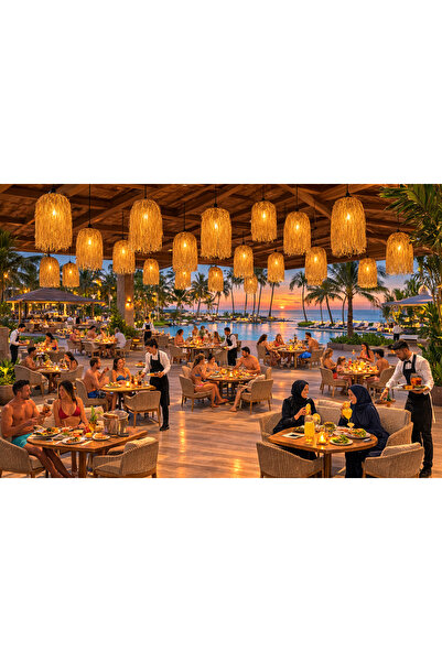 Kifnexwood HASIR AVİZE 30x50 CM BOHEM DOĞAL EL YAPIMI CAFE & SALON LED UYUMLU...