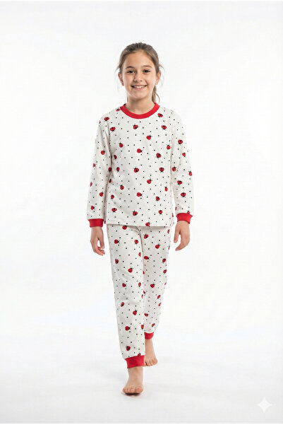 Miniworld Kız Çocuk Uğur Böceği Desenli %100 Pamuk 2 İp Örme Pijama Takımı