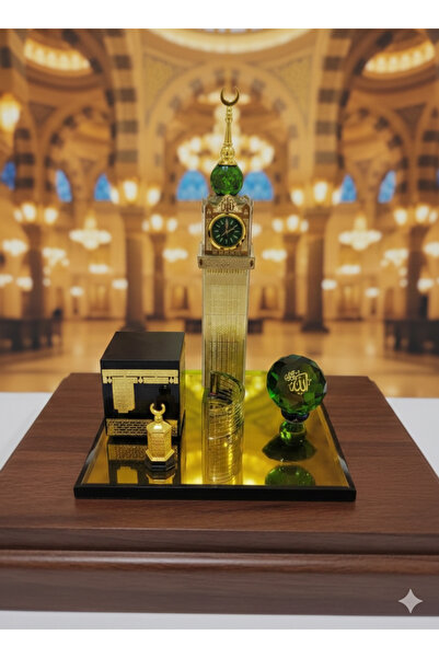 KINZ AL-HADAYA مجسم الكعبة مع برج الساعة تحفة زجاجية