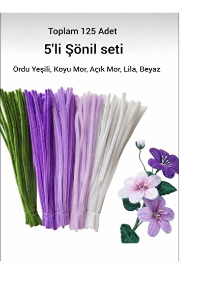 hobi market art 125 Adet 5'li MOR Tonları Şönil Seti (YEŞİL-BEYAZ-LİLA-KOYU M...