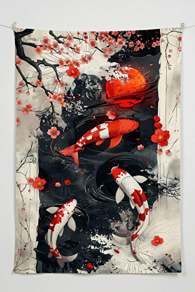 Charmbi Tapiserie de perete cu pești Koi japonezi – Tapiserie de perete de di...