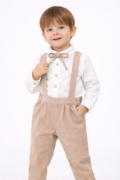 Beblissmini Erkek Çocuk Papyonlu Askılı Pantolon Gömlek Takım Özel Gün Düğün ...