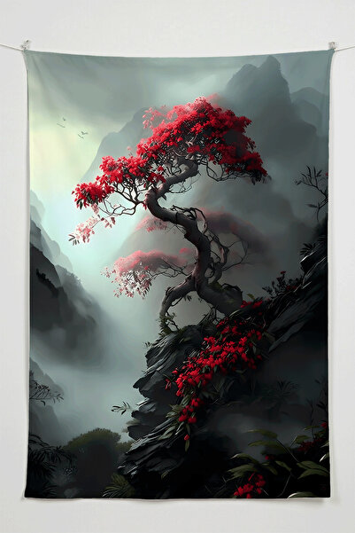 Charmbi Tapiserie de perete Lonely Tree Temple – Tapiserie de perete de dimen...