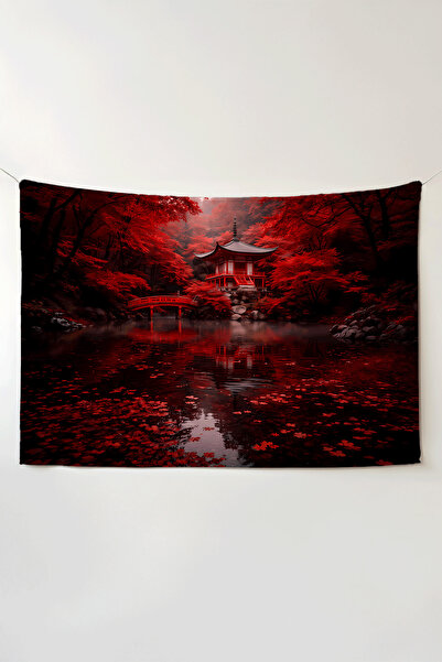 Charmbi Tapiserie orizontală Red Temple – Tapiserie de perete de dimensiuni m...