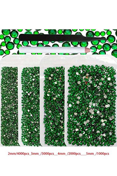 Choice emerald green A Set Of 4 Bags Of Vibrant Rhinestones In Sizes 2mm, 3mm...