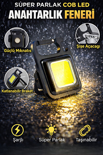 Edison Mini COB LED El Feneri Çok Amaçlı Şarjlı Acil Durum Işığı Anahtarlık C...