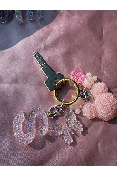 meloradesign S Harfli Mickey Mouse Silver halka Epoxy kelebek charm anahtarlık