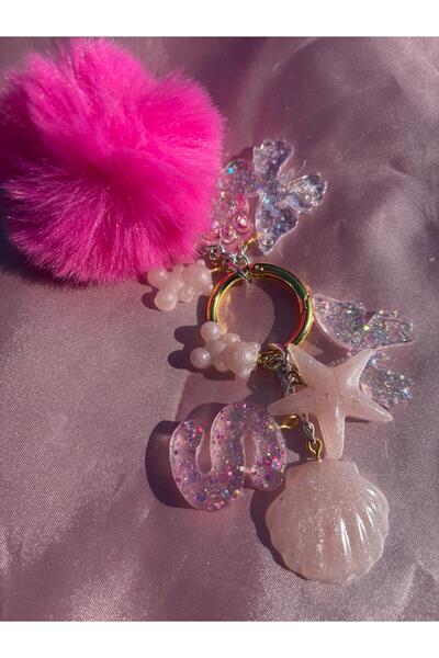 meloradesign S Harfli İstiridye GOLD halka Epoxy kelebek charm ponponlu anaht...