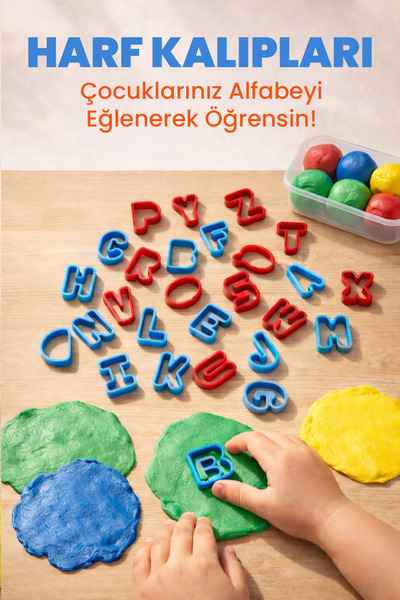HEROES DOUGH 65 Parça Eğitici Oyun Hamuru Kalıp Seti - Harf, Rakam ve Merdaneli Şekillendirme Seti