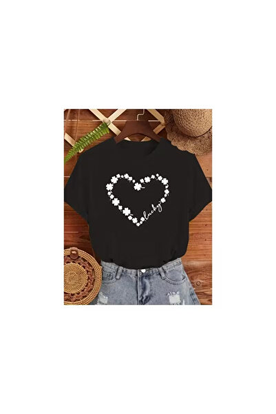 ZEMLİYA Unisex Μπλουζάκι  "Çiçek Kalp " με τύπωμα - Μοντέρνο Στυλ