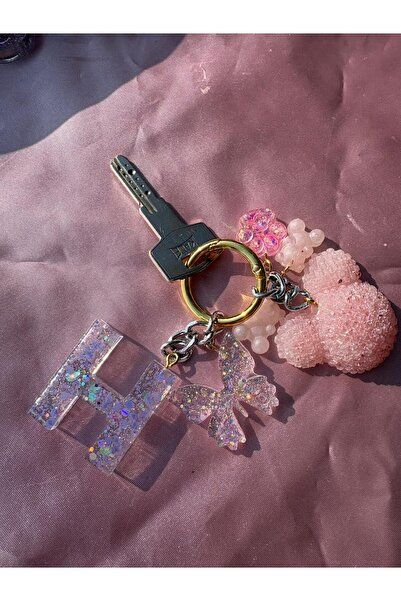 H Harfli Mickey Mouse Silver halka Epoxy kelebek charm anahtarlık