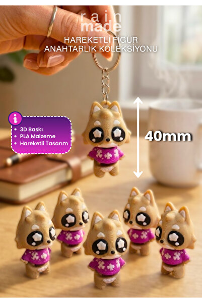 Rainmade 5 ADET - Hareketli Kurt Sevimli 3D Baskı Anahtarlık - 40mm Modern Ak...