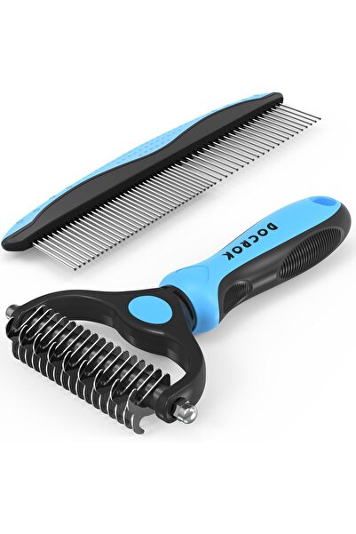Arabest Pet Grooming Combo - Blue Deshedding Brush with Metal Comb for Detang...