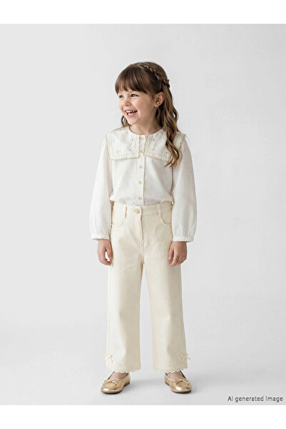 LC Waikiki Lcw Kids Ecru Bow Detail Girl's Gabardine Pants