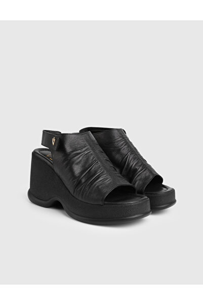İLVİ Drina Genuine Leather Women's Black Heels Sandals