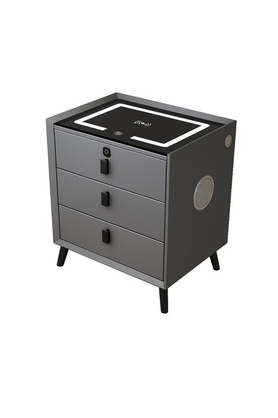 LEIHMANN Noptiera cu iluminare led, 3 sertare, boxa si incarcare wireless M5