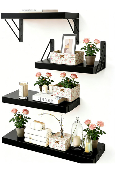 Yoawllty 4 pcs Wall-mounted floating shelf, a wooden display shelf suitable f...