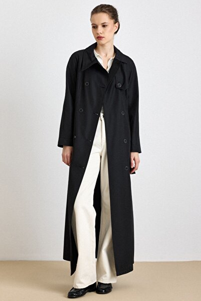 Olcay Reglan Sleeve Cape Detailed Lined Overcoat Black 4309