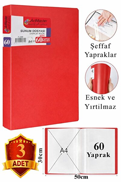 Artmaster Dosar de prezentare roșu, 3 bucăți cu 60 de pungi, catalog cu pungi...