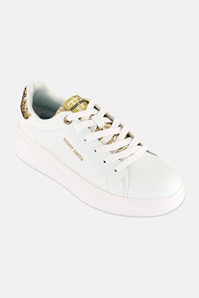 Teddy Smith حذاء كاجوال برباط وشعار العلامة التجارية للنساء، أبيض
