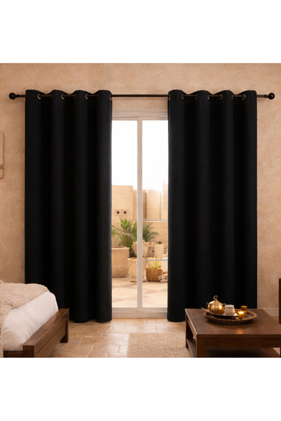 L&Wen Solid Blackout Curtains, Drapes Grommet Room Darkening Curtains (Black ...