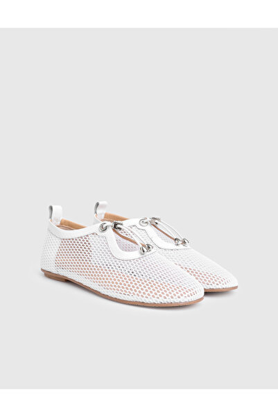 İLVİ Kiona Genuine Leather White Women's Oxford Shoes with Mesh Detail