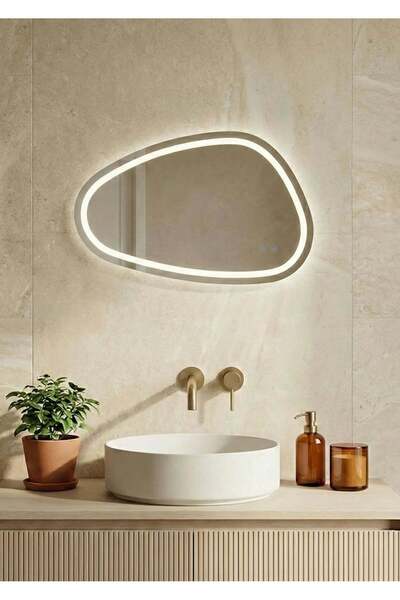 Olivy Oglindă de baie LED 80x45 cm asimetrică, 3 nuanțe de lumină, dezaburito...