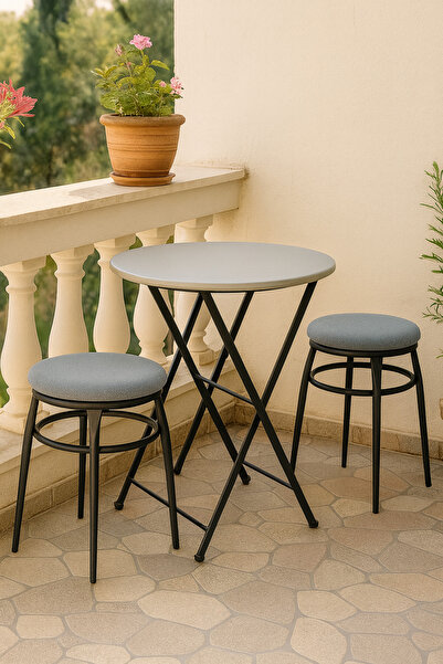 ECRİNART 4 AYAKLI MİNDERLİ TABURE AÇIK GRİ 2'li