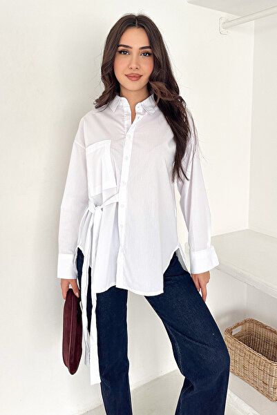 Noa&Noa Women's Tie Detailed Shirt – Long Sleeve Pocket Detail Stylish Shirt