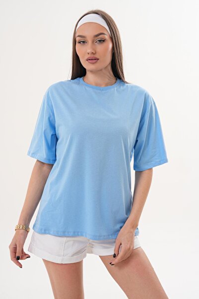 ŞİMAL تي شيرت نسائي كبير الحجم بطباعة على الظهر وياقة دائرية 260257 -