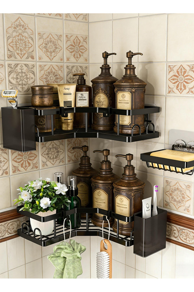 Pomefar رف استحمام، عبوة من قطعتين من أرفف الحمام الزاوية المصنوعة من الفولاذ...